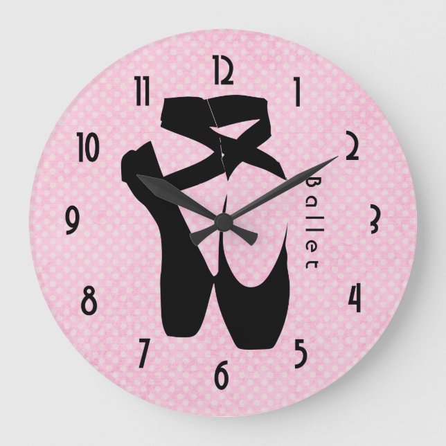 Black Ballet Shoes En Pointe Large Clock (Front)