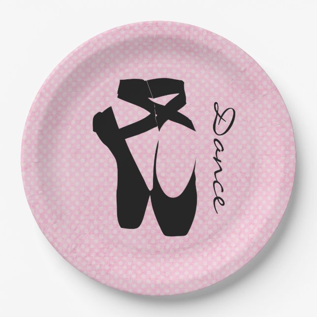 Black Ballet Shoes En Pointe Paper Plate (Front)