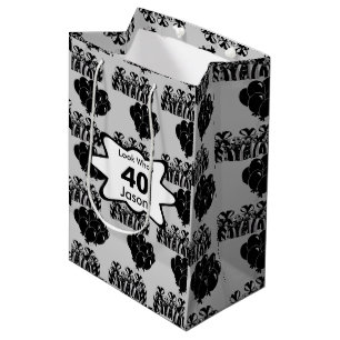 Black Balloon Birthday Personalise Medium Gift Bag