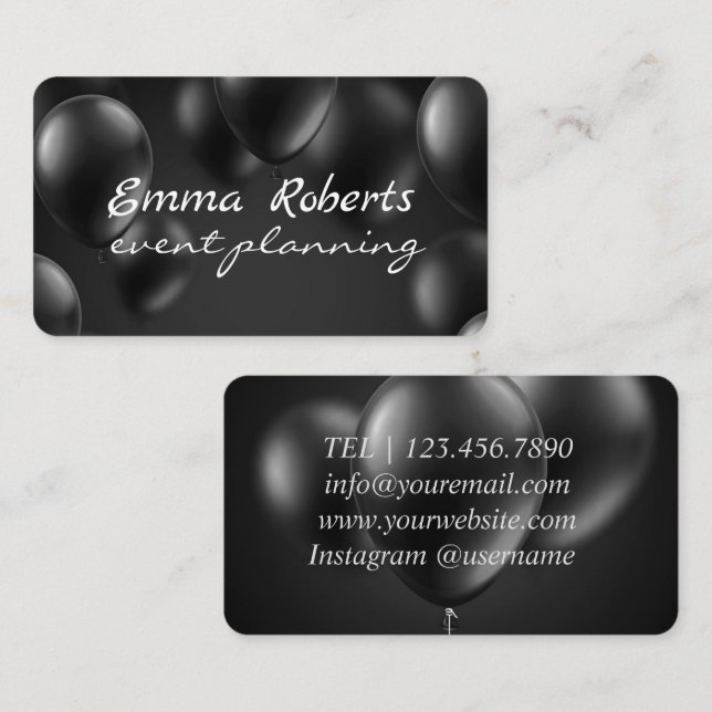 Black Balloons Event Party Planning Business card (Front/Back)