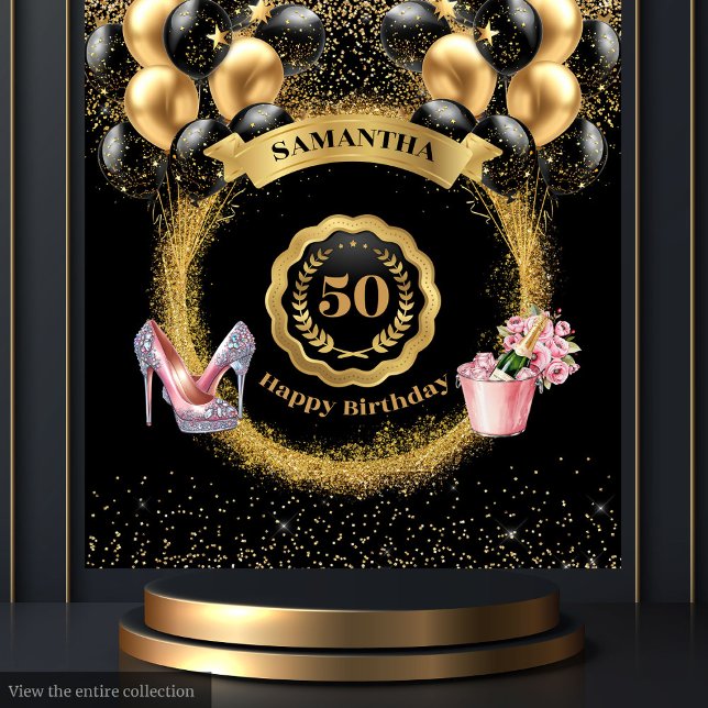 Black Balloons Gold Glitter 50th Birthday Party  Tapestry (Black Balloons Gold Glitter 50th Birthday Party Tapestry)