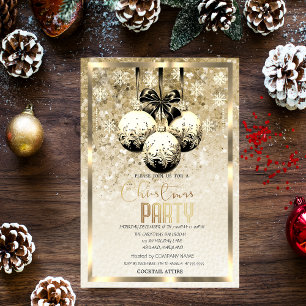Black Balls Snowflakes Gold Company Christmas Invitation