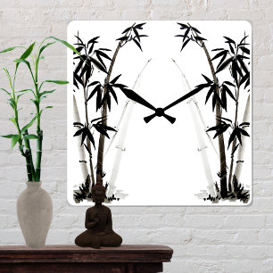 Black Bamboo - Ink Square Wall Clock