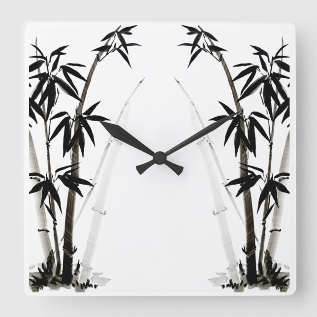 Black Bamboo - Ink Square Wall Clock (Front)