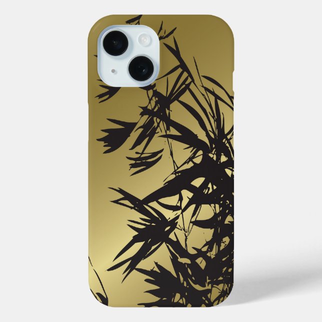 Black Bamboo Leaves On Gold Modern Minimalist Zen Case-Mate iPhone Case (Back)