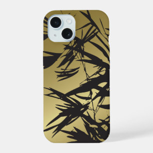 Black Bamboo Leaves On Gold Modern Minimalist Zen iPhone 15 Case