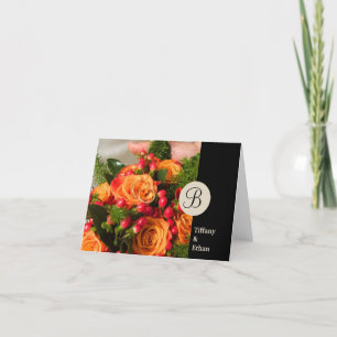 Black band custom photo monogram letter thank you card