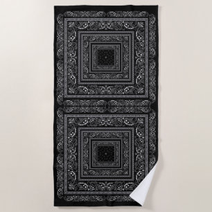 Black Bandanarama  Beach Towel