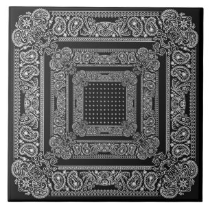 Black Bandanarama Two Bandanna Ceramic Tile