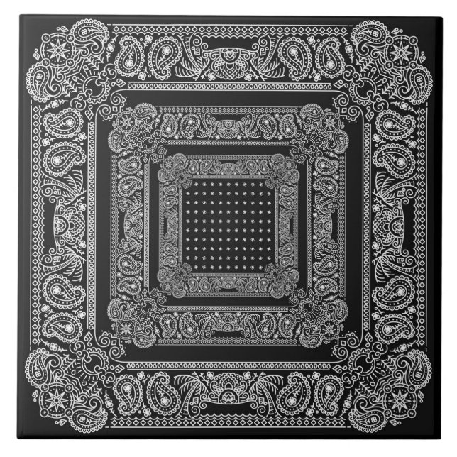 Black Bandanarama Two Bandanna Ceramic Tile (Front)