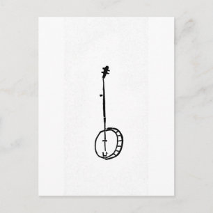 Black Banjo on White Postcard