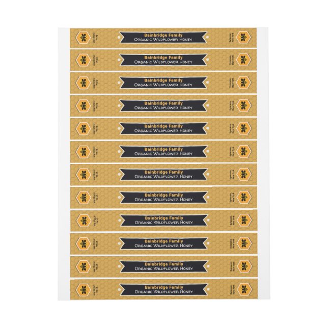 Black Banner Amber Honey Jar Lid Wrap Around Label (Sheet)