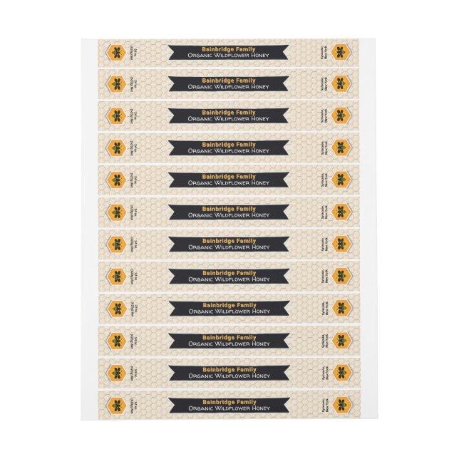 Black Banner Gold Honey Jar Tamper-Proof Lid Label (Sheet)