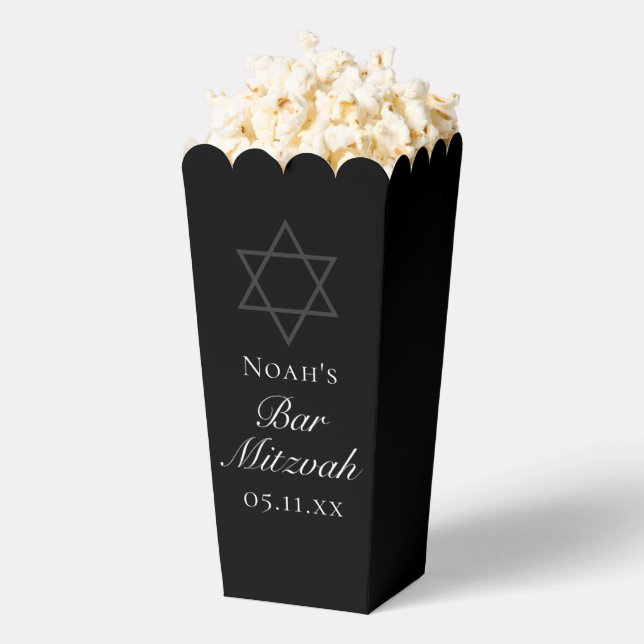 Black Bar Mitzvah Star of David Custom Popcorn Favour Box (Popped)