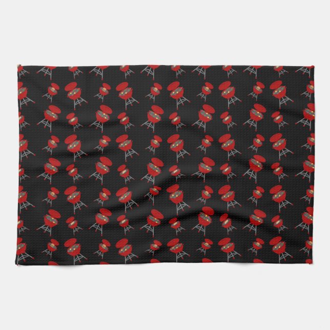 Black barbeque pattern tea towel (Horizontal)