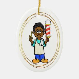 Black Barber Christmas Ornament with Name