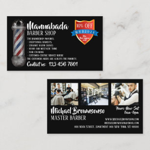 Black Barber pole supply shop coupon code Business Card
