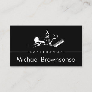Black Barber Shop Tools Haircut Salon Logo Design Business Card