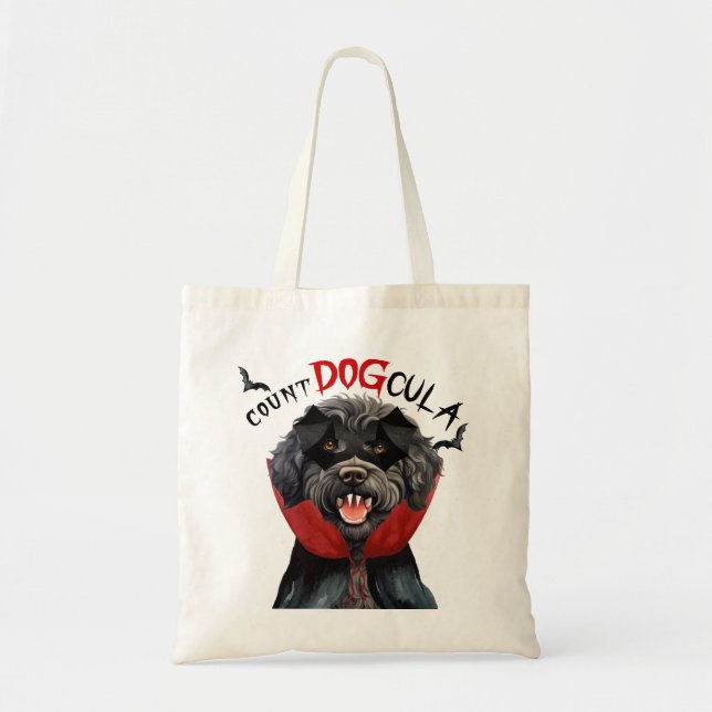 Black Barbet Vampire Dog Trick or Treat Halloween Tote Bag (Front)