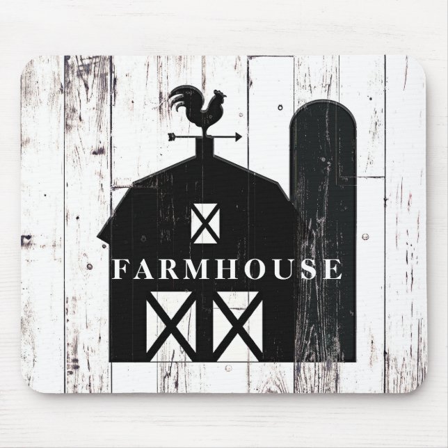 Black Barn White Wood Rustic Farmhouse Country Mouse Pad (Front)