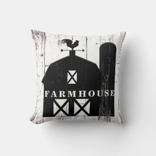 Black Barn White Wood Rustic Farmhouse Wall Art Cushion
