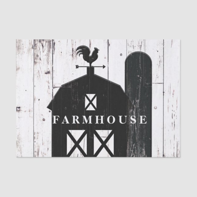 Black Barn White Wood Rustic Farmhouse Wedding Tissue Paper (Front)