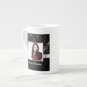 Black baroque instagram template bone china mug