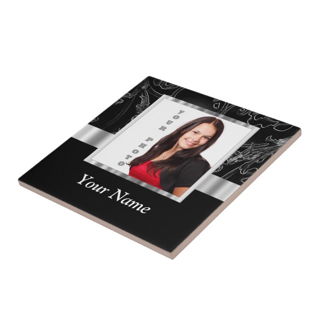 Black baroque instagram template ceramic tile (Side)