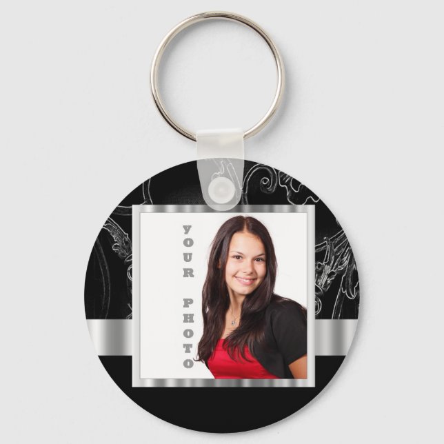 Black baroque instagram template key ring (Front)