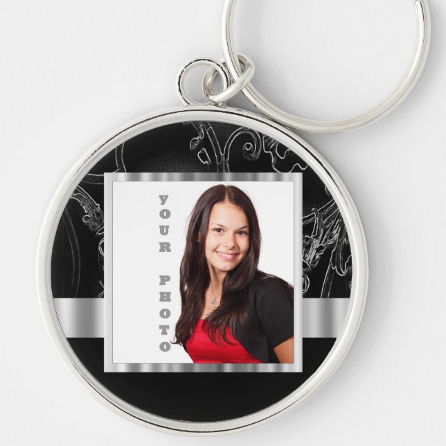 Black baroque instagram template key ring (Front)