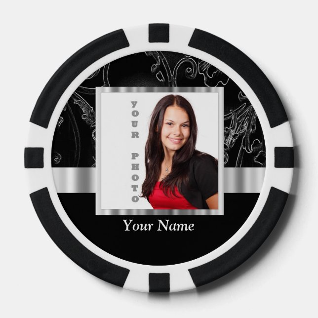 Black baroque instagram template poker chips (Front)