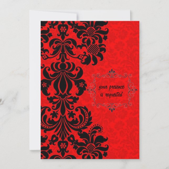 black baroque on red elegant invitation cards (Front)