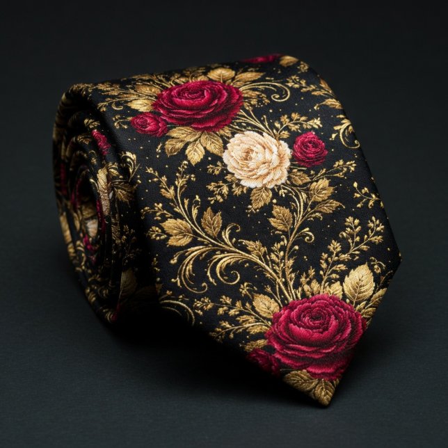 Black Baroque Roses Elegance Tie (Creator Uploaded)