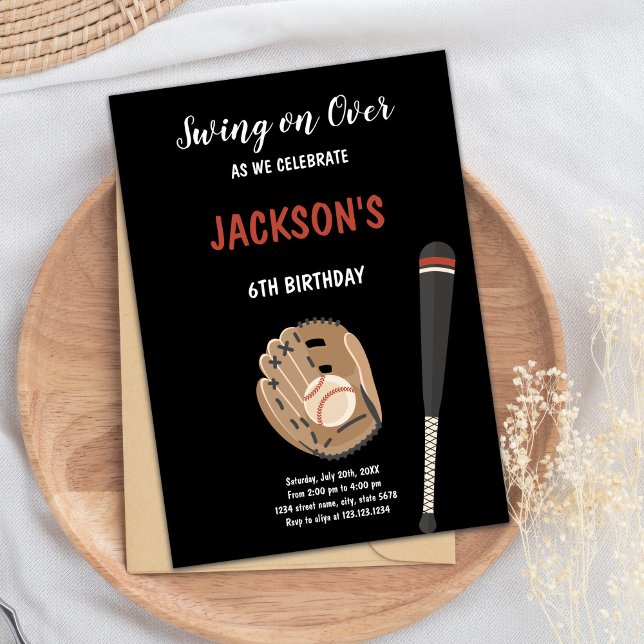 Black Baseball Birthday Invitation (Black Background Baseball Birthday Invitations)