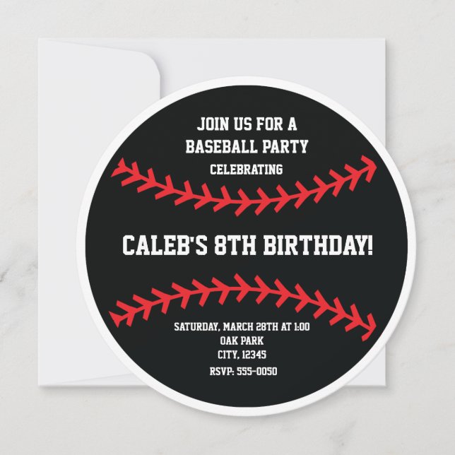 Black Baseball Birthday Party Sports Invitation (Front)