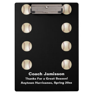 Black, Baseball Coach, Name, Thank You Clipboard