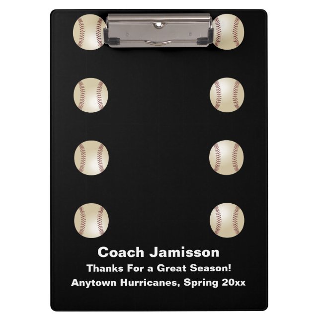 Black, Baseball Coach, Name, Thank You Clipboard (Front)