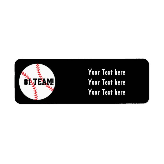 Black Baseball Team Birthday Party Address Labels (Front)