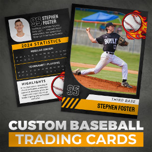 Black Baseball Trading Card with Photo and Stats