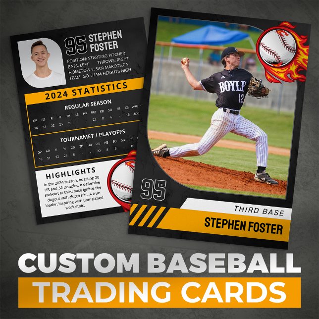 Black Baseball Trading Card with Photo and Stats (Creator Uploaded)