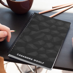 Black Basic Geometric Black Monogrammed Name Notebook
