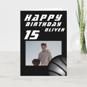 Black Basketball Ball Boy Photo Happy Birthday Card