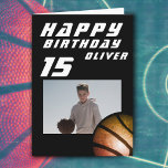 Black Basketball Ball Boy Photo Happy Birthday  Card<br><div class="desc">Black Orange Basketball Ball Sports Boys Happy Birthday Card. Modern basketball birthday card for anyone who loves basketball. Personalise with your photo,  name and age.</div>