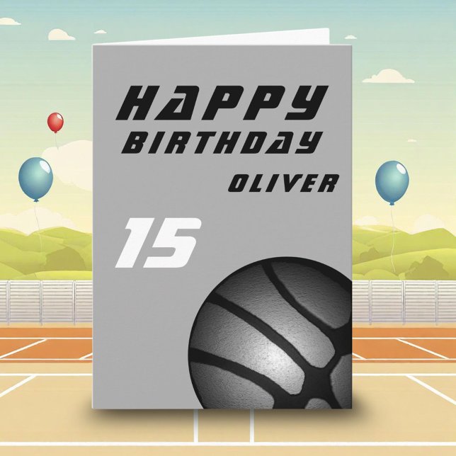 Black Basketball Ball Sports Boys Happy Birthday C Card (Creator Uploaded)