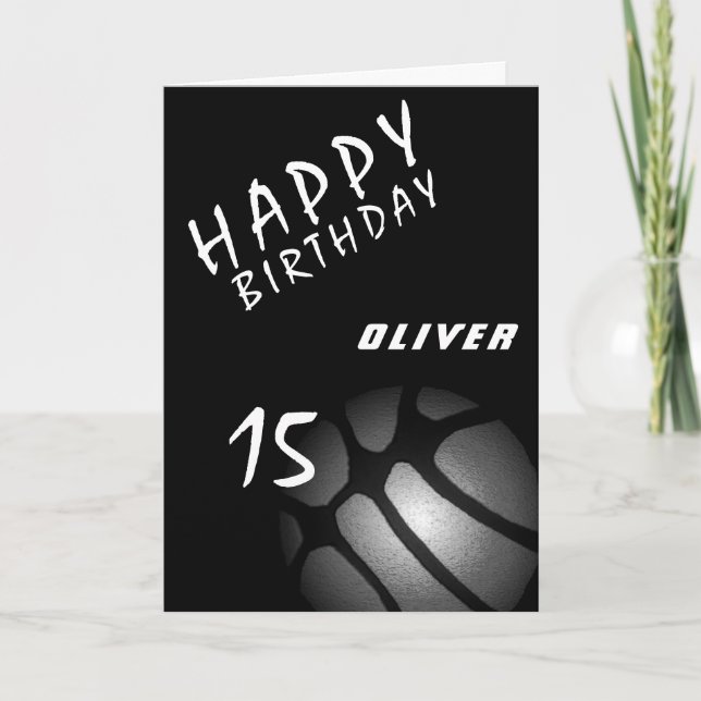 Black Basketball Ball Sports Boys Happy Birthday Card (Front)