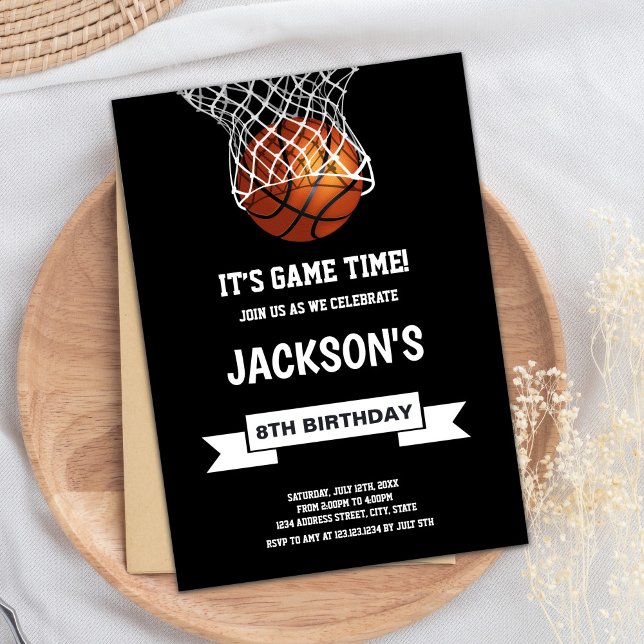 Black Basketball Birthday Invitation (Black Background Basketball Birthday Invitations)