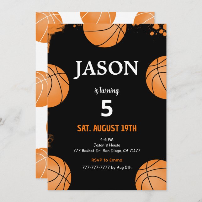 Black Basketball Invitation (Front/Back)