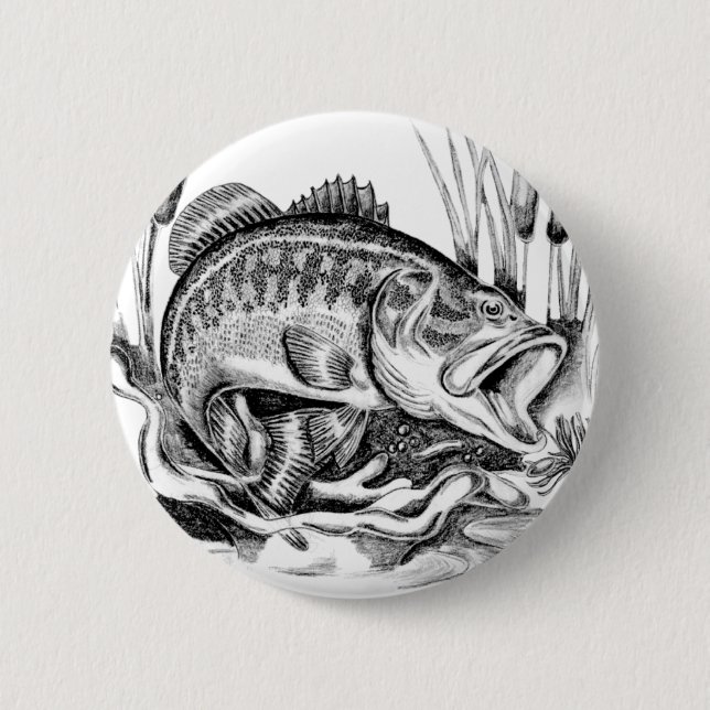 Black bass 6 cm round badge (Front)