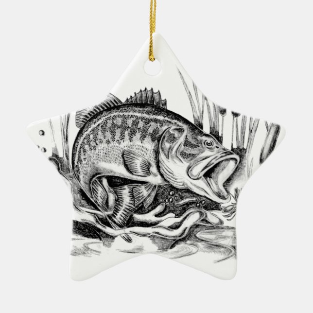 Black bass ceramic tree decoration (Front)