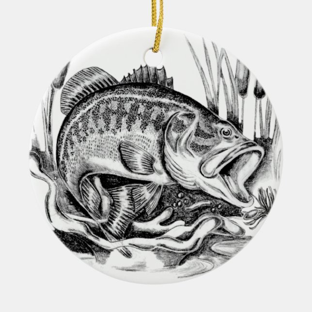 Black bass ceramic tree decoration (Front)